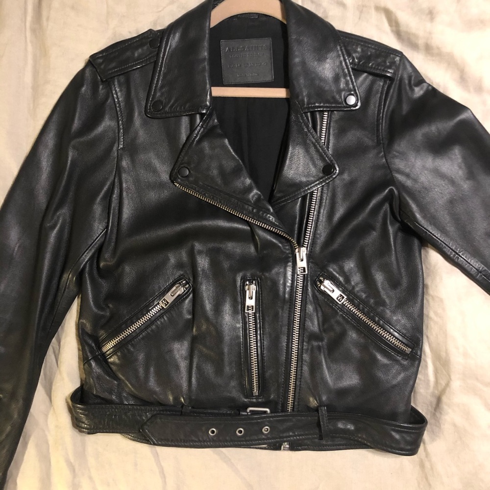 AllSaints Womens Balfern Lambskin biker jacket 10
